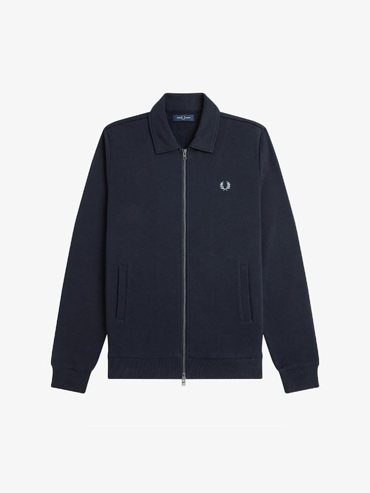 Fred Perry Blue Zip Through Collared Sweatshirt - Image 1 of 1 Fred Perry Blue Zip Through Collared Sweatshirt - Image 1 of 1