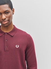 Fred Perry Red Long Sleeve Classic Knitted Shirt - Image 4 of 5