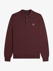 Fred Perry Red Long Sleeve Classic Knitted Shirt - Image 5 of 5