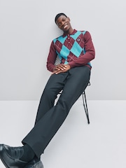 Fred Perry Red Argyle Long Sleeve Knitted Shirt - صورة 5 من 6