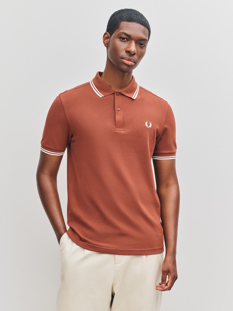 Fred Perry Brown Fred Perry Twin Tipped Brown Polo Shirt - Image 1 of 6