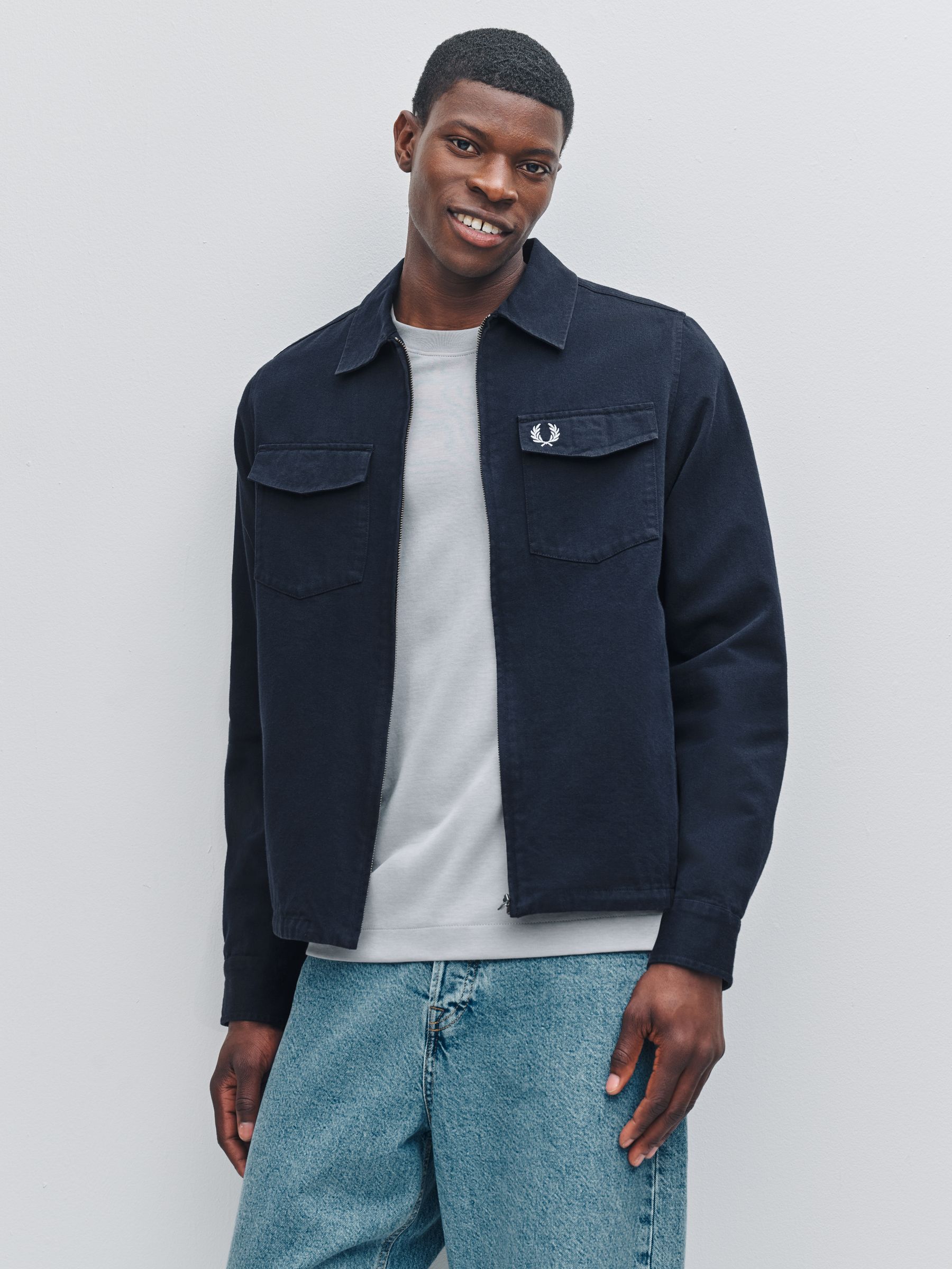Buy Синій - Fred Perry Twill Zip Through Overshirt з сайту Next