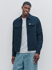 Fred Perry Blue Twill Zip Through Overshirt - Image 1 of 5