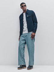 Fred Perry Blue Twill Zip Through Overshirt - Image 2 of 5