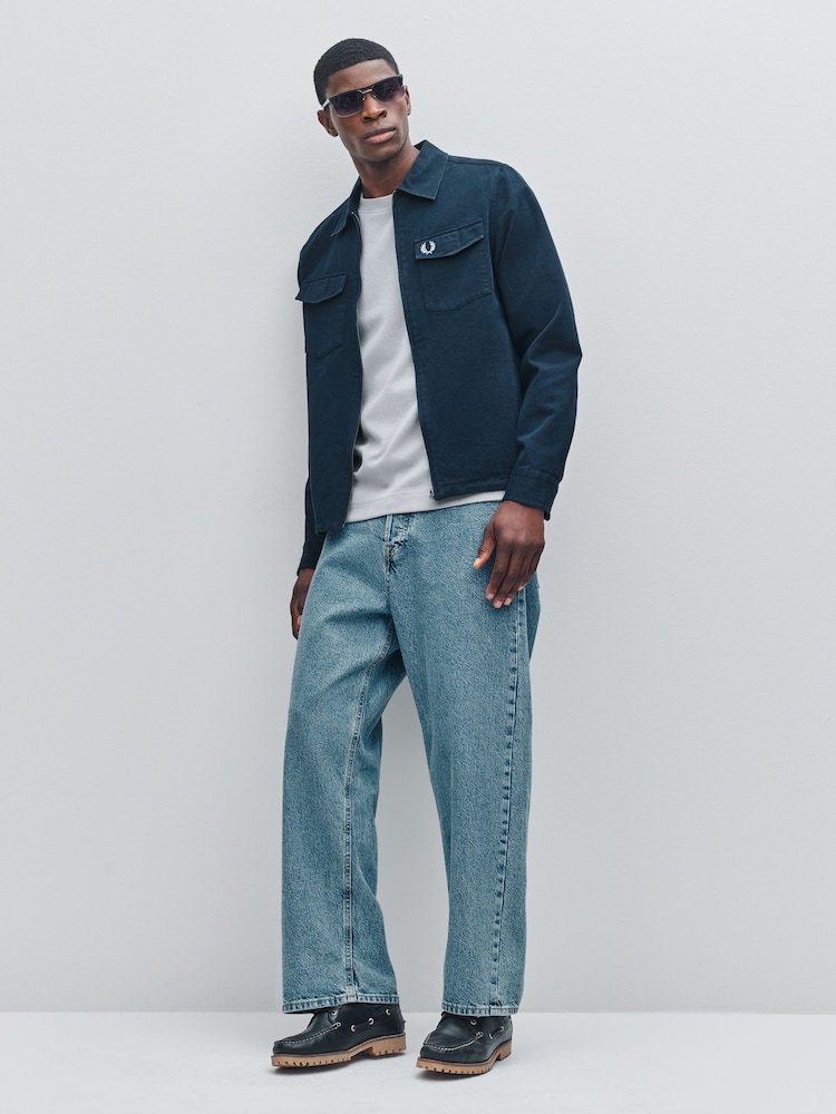 Fred Perry Blue Twill Zip Through Overshirt - Image 2 of 5