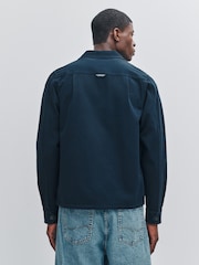 Fred Perry Blue Twill Zip Through Overshirt - Image 3 of 5
