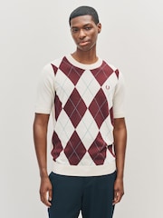 Fred Perry Natural Argyle Knitted T-Shirt - Image 1 of 5