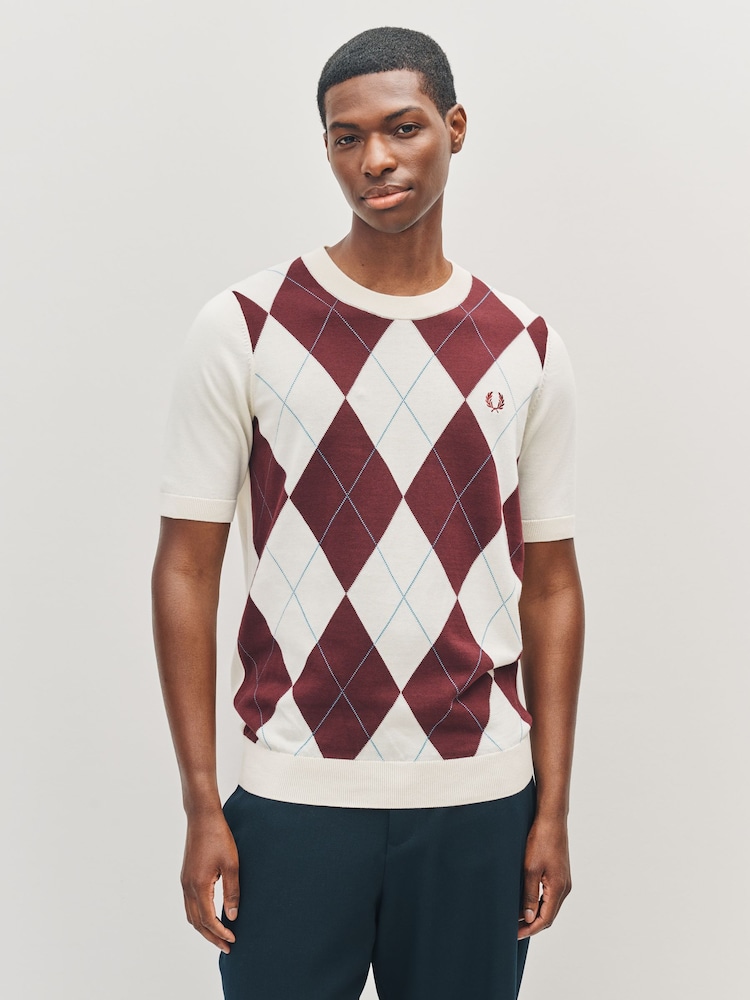 Fred Perry Natural Argyle Knitted T-Shirt - Image 1 of 5