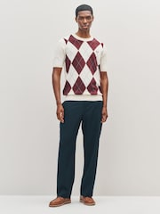 Fred Perry Natural Argyle Knitted T-Shirt - Image 2 of 5