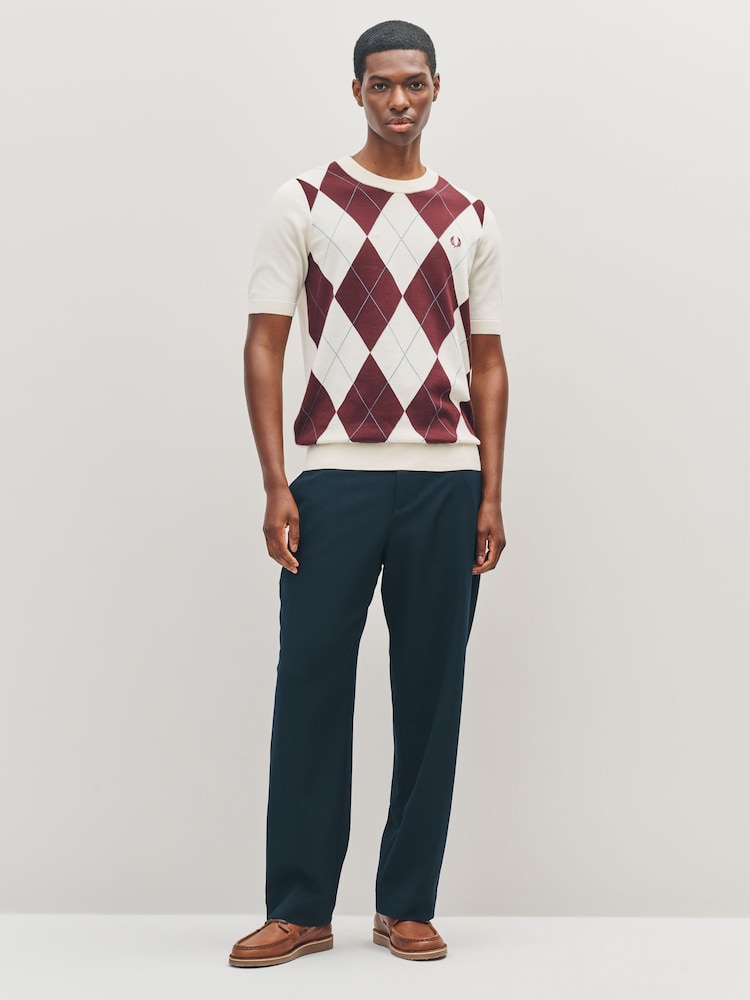 Fred Perry Natural Argyle Knitted T-Shirt - Image 2 of 5