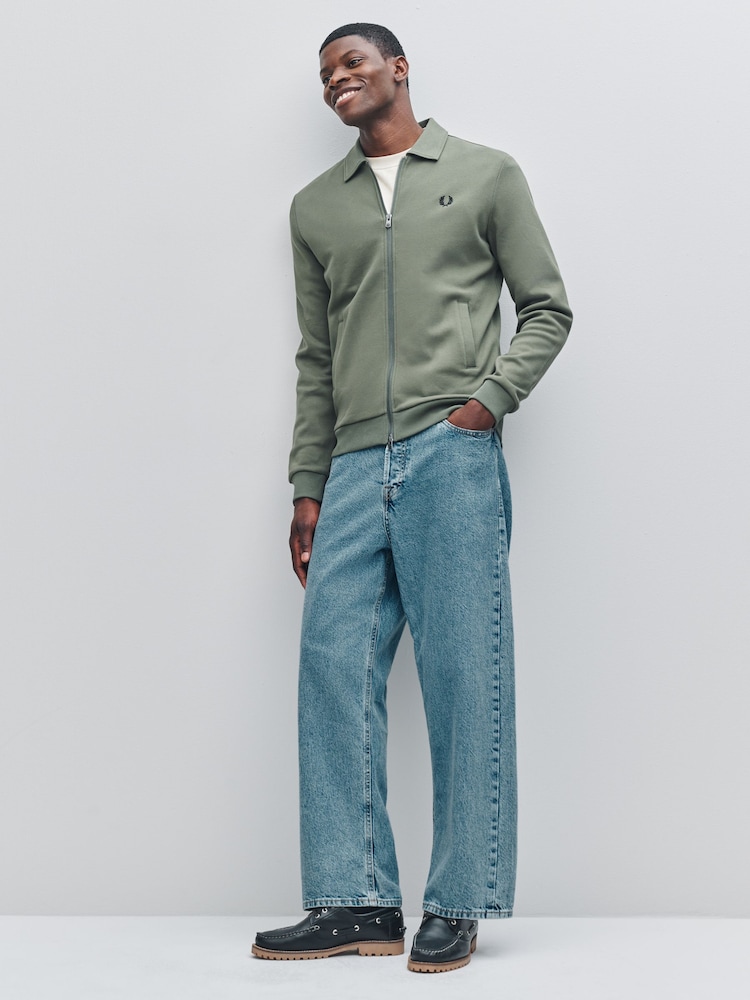 Fred Perry Green Zip Through Collared Sweatshirt - Image 2 of 6