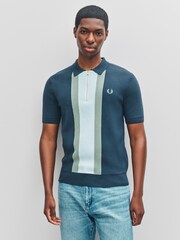 Fred Perry Blue Textured Stripe Knitted Shirt - Image 1 of 5