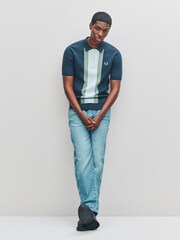 Fred Perry Blue Textured Stripe Knitted Shirt - Image 2 of 5