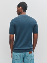Fred Perry Blue Textured Stripe Knitted Shirt - Image 3 of 5