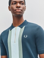 Fred Perry Blue Textured Stripe Knitted Shirt - Image 4 of 5