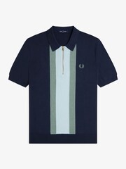Fred Perry Blue Textured Stripe Knitted Shirt - Image 5 of 5