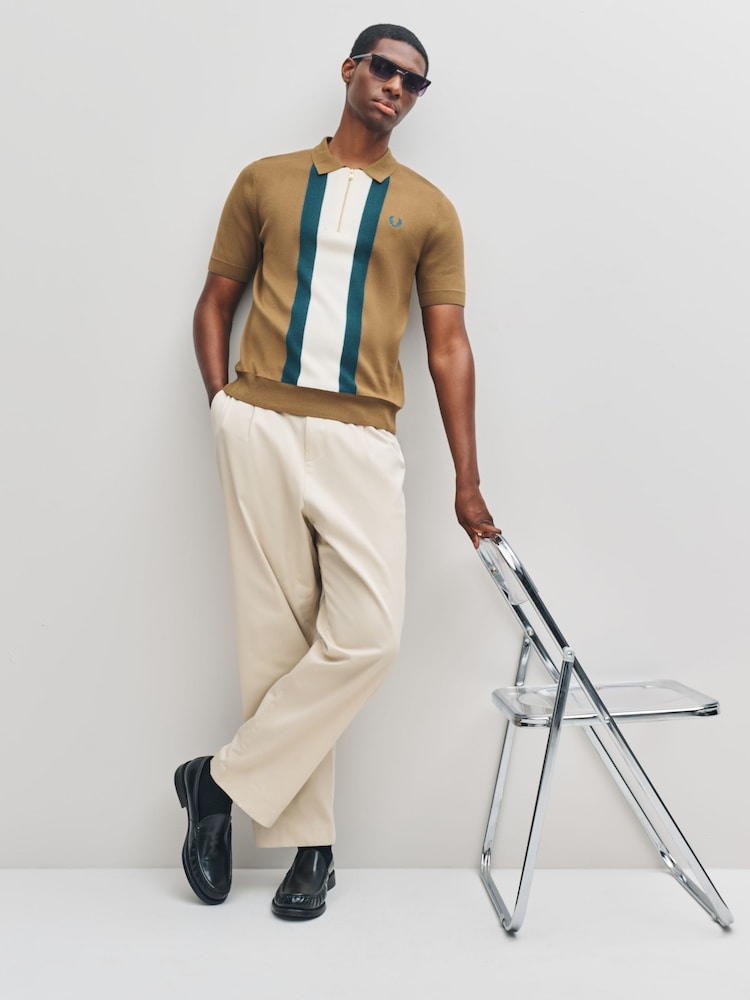 Fred Perry Textured Stripe Knitted Brown Shirt - Image 2 of 6