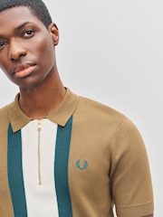 Fred Perry Textured Stripe Knitted Brown Shirt - Image 4 of 6