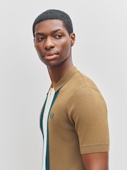 Fred Perry Textured Stripe Knitted Brown Shirt - Image 5 of 6