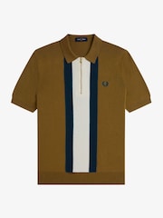Fred Perry Textured Stripe Knitted Brown Shirt - Image 6 of 6