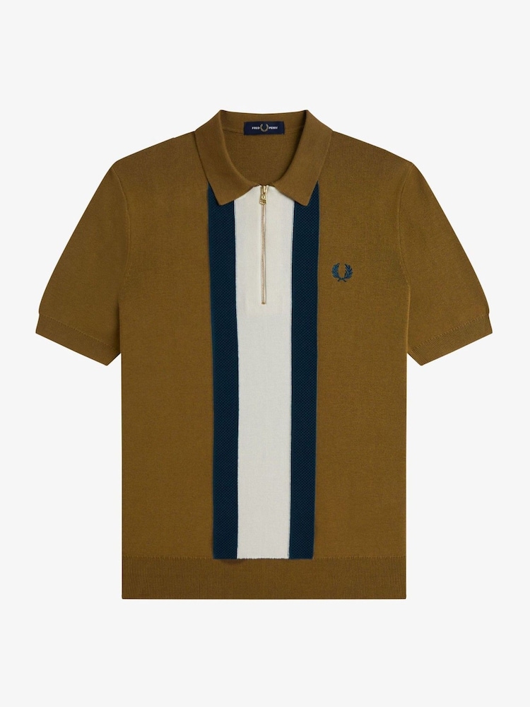 Fred Perry Textured Stripe Knitted Brown Shirt - Image 6 of 6