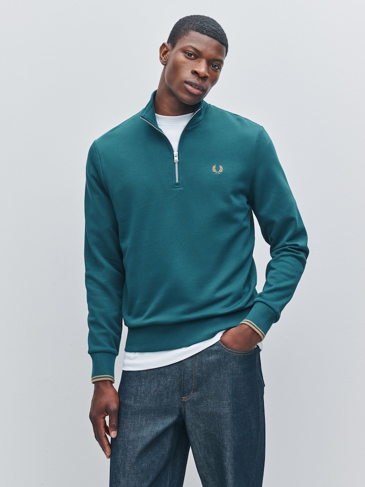 Fred Perry Blue Half Zip Sweatshirt - Image 1 of 5