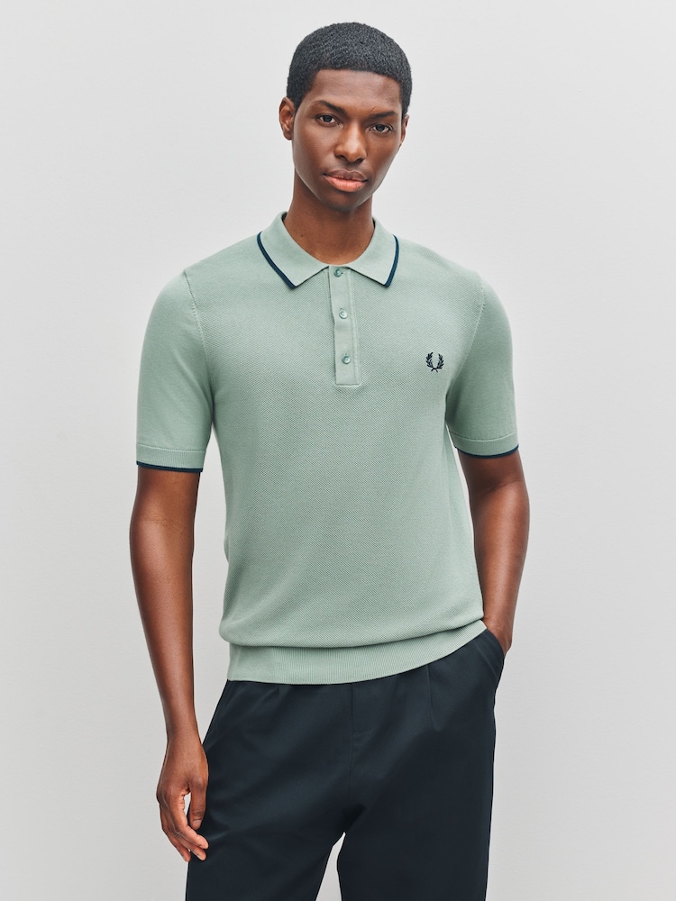 Fred Perry Green Pique Stitch Knitted Shirt - Image 1 of 7