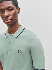 Fred Perry Green Pique Stitch Knitted Shirt - Image 6 of 7