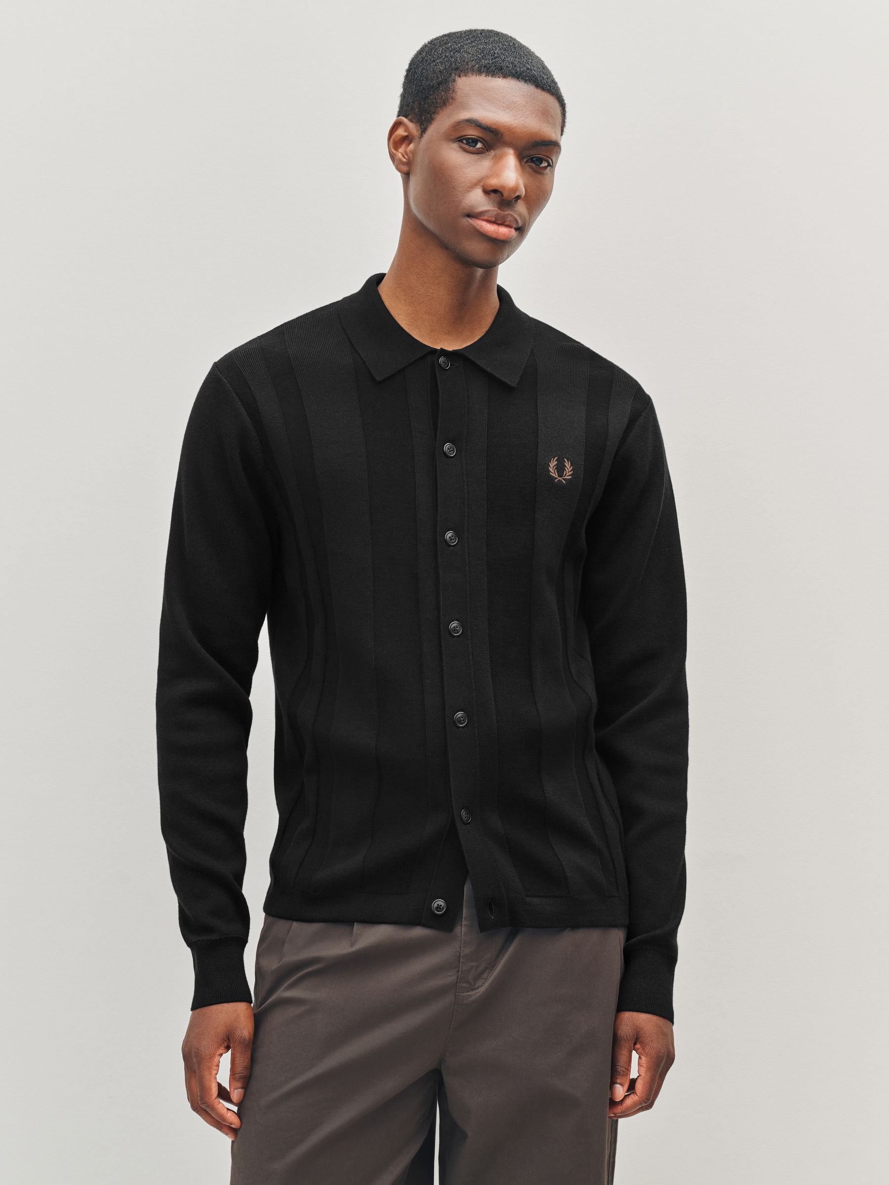 トップス FRED PERRY BUTTON THROUGH LS KNIT SHIRT Buy Fred Perry Black Button Through Knitted Shirt from Next USA