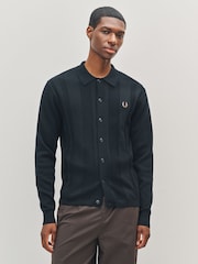 Fred Perry Button Through Knitted Black Shirt - Image 1 of 5