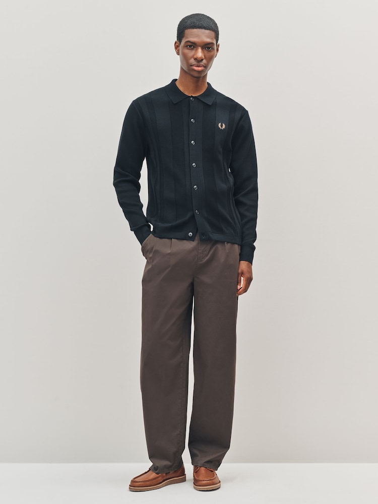 Fred Perry Button Through Knitted Black Shirt - Image 2 of 5