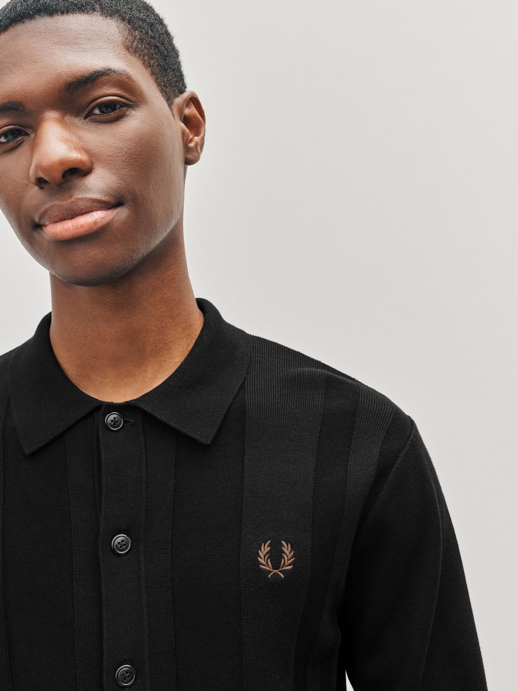 Buy Fred Perry Black Button Through Knitted Shirt from Next USA