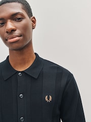 Fred Perry Button Through Knitted Black Shirt - Image 4 of 5