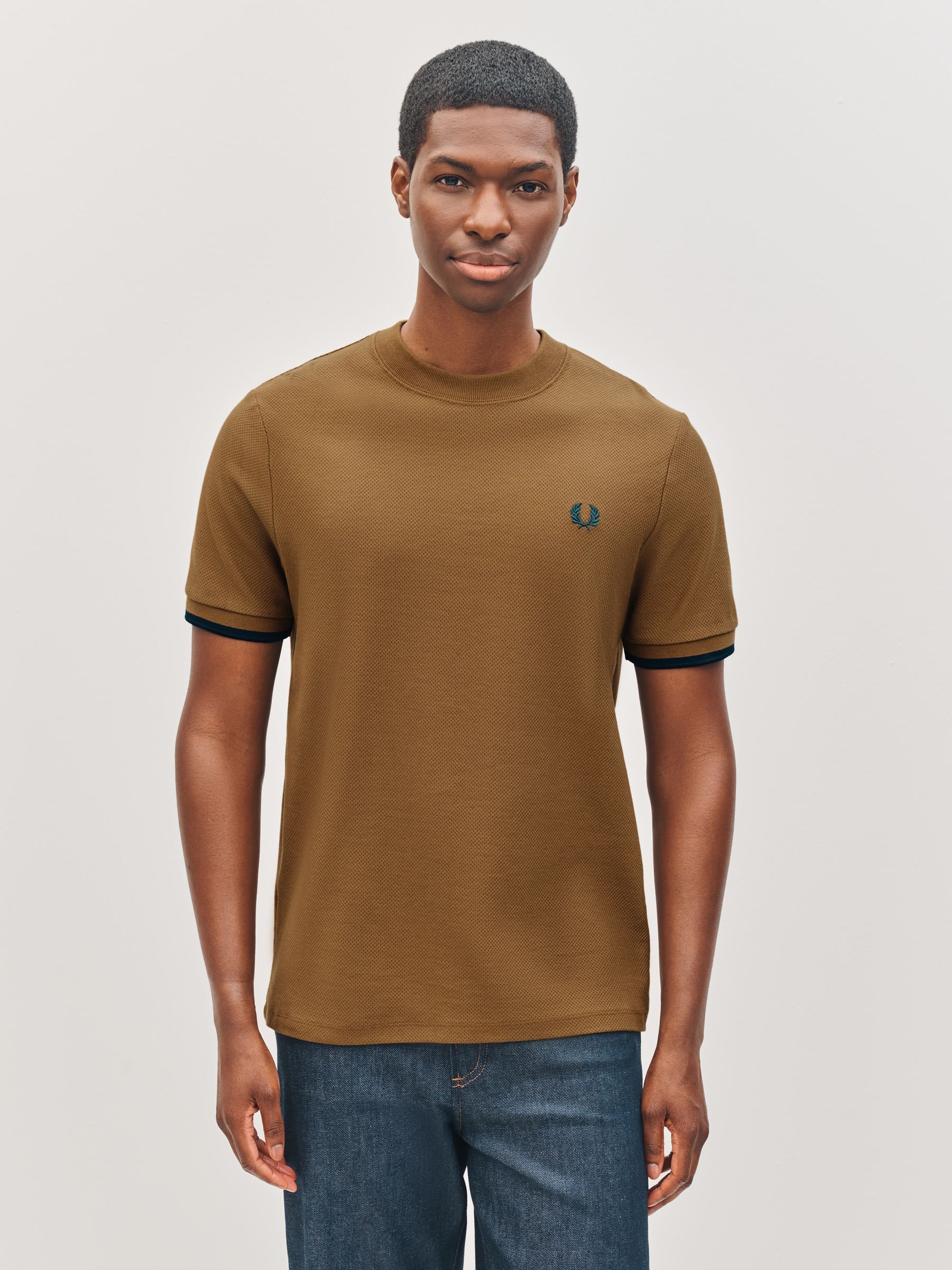 Buy Fred Perry Tipped Cuff Pique Brown T-Shirt from Next Singapore