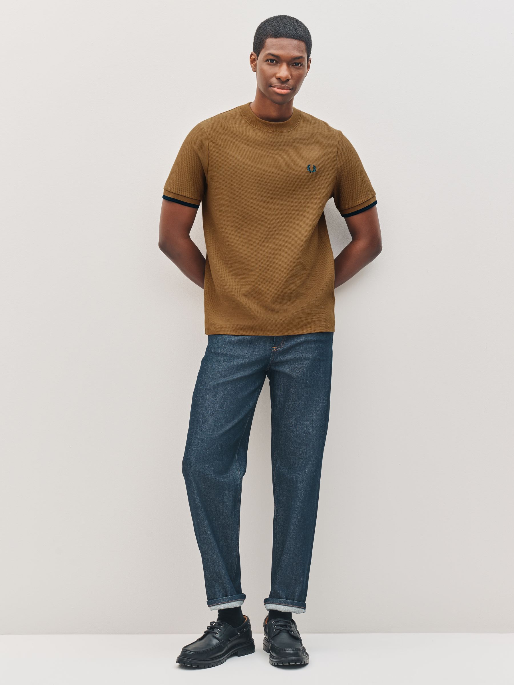 Buy Fred Perry Tipped Cuff Pique Brown T-Shirt from Next Singapore