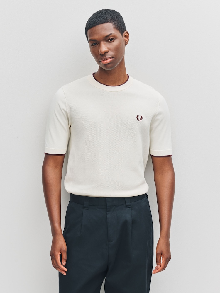 Fred Perry Natural Pique Stitch Knitted T-Shirt - Image 1 of 5