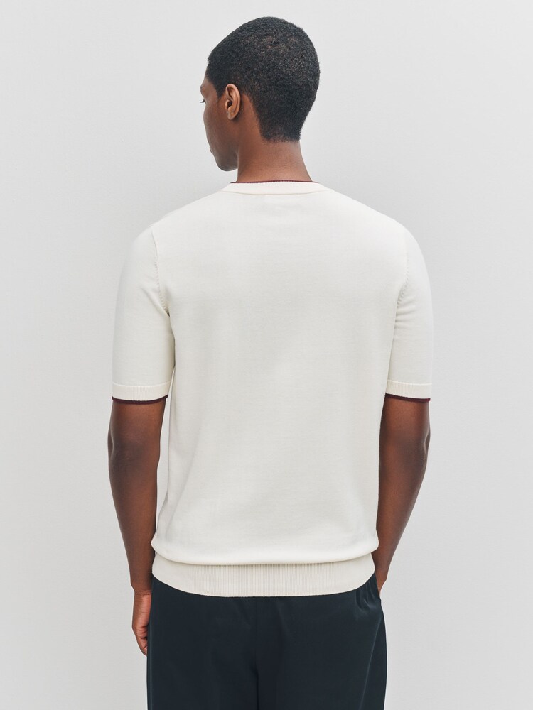 Fred Perry Natural Pique Stitch Knitted T-Shirt - Image 2 of 5