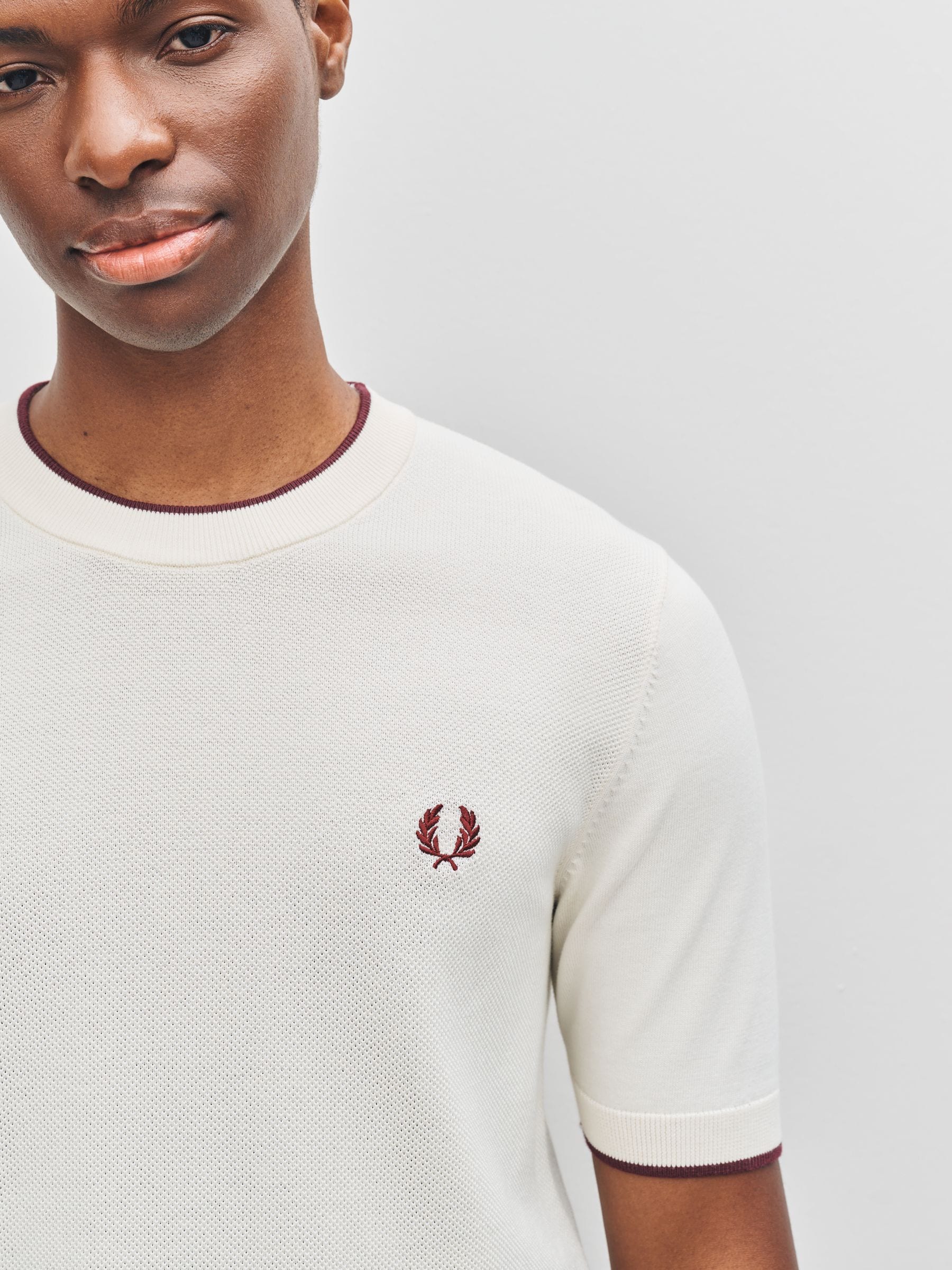 Buy Fred Perry Natural Natural Pique Stitch Knitted T-Shirt from