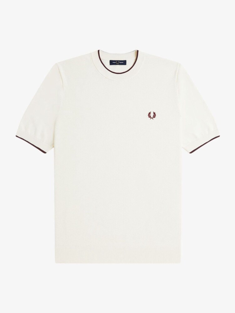 Fred Perry Natural Pique Stitch Knitted T-Shirt - Image 5 of 5