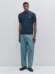 Fred Perry Blue Blue Textured Cable Polo Shirts - Image 2 of 5