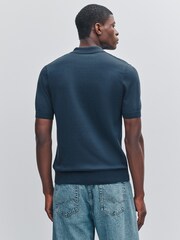 Fred Perry Blue Blue Textured Cable Polo Shirts - Image 3 of 5