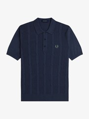 Fred Perry Blue Blue Textured Cable Polo Shirts - Image 5 of 5