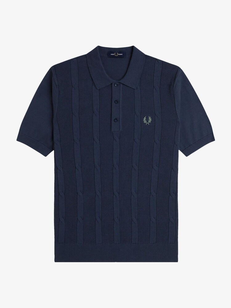 Fred Perry Blue Blue Textured Cable Polo Shirts - Image 5 of 5