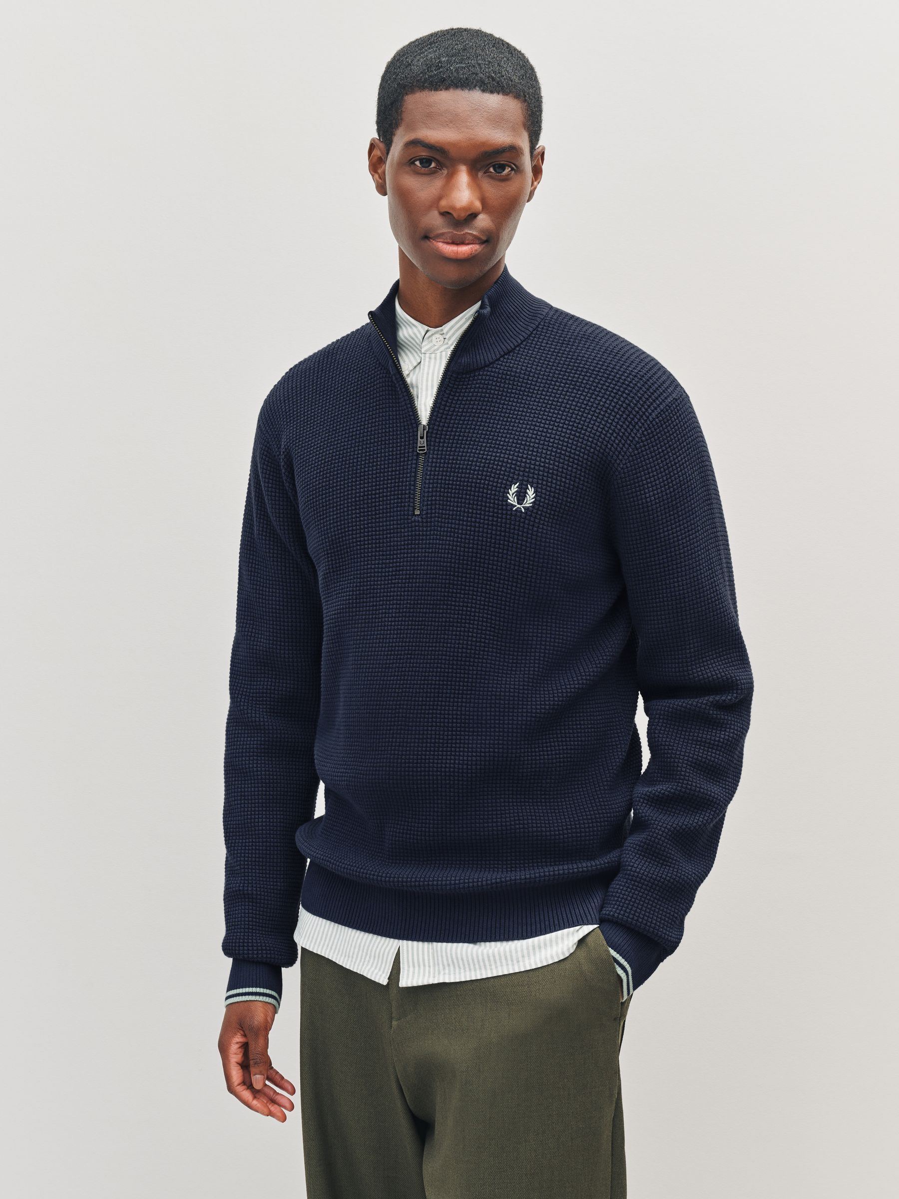 Buy Fred Perry Blue Waffle Stitch Half Zip Jumper from the Next UK