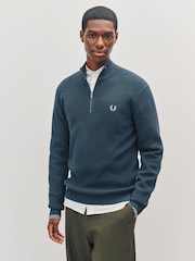 Fred Perry Blue Waffle Stitch Half Zip Jumper - Image 1 of 5