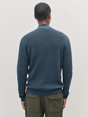 Fred Perry Blue Waffle Stitch Half Zip Jumper - Image 3 of 5