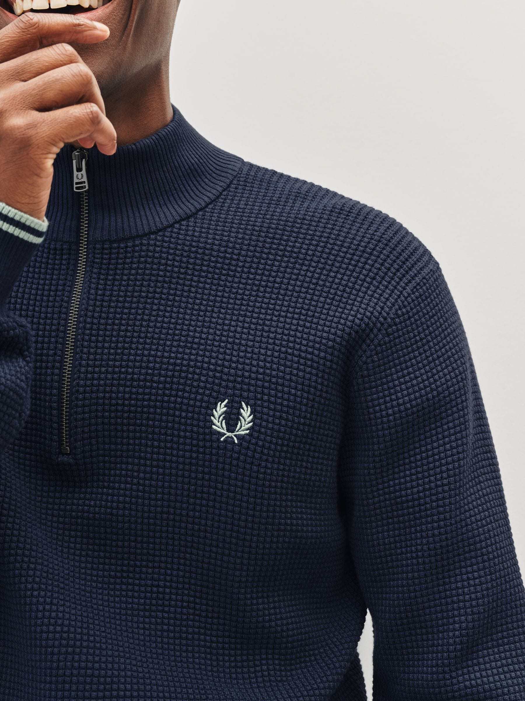 Buy Fred Perry Blue Waffle Stitch Half Zip Jumper from the Next UK