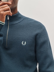 Fred Perry Blue Waffle Stitch Half Zip Jumper - Image 4 of 5