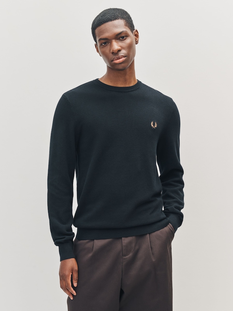 Fred Perry Black Pique Stitch Jumper - Image 1 of 5