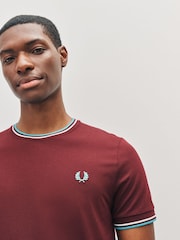 Fred Perry Red Twin Tipped T-Shirt - Image 4 of 5